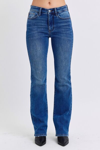 Judy Blue Full Size Run Mid-Rise Bootcut Jeans with Thermal Lining Dark Jeans