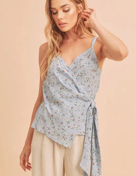 Aemi + Co Ditsy Floral Surplice Adjustable Straps Cami | Daverri Fashions