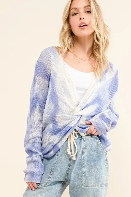 And The Why Blue Tie Dye Twisted Sweater - DAVERRI FASHIONS