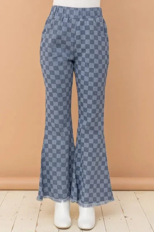 And The Why Checkerboard High Waist Bell Pants - DAVERRI FASHIONS