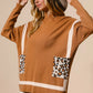 BiBi Mock Neck Sweater with Leopard Pocket Sweaters