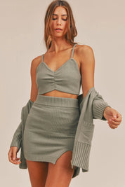 MABLE 3 Pieces Sweater Set with Crop Cami, Mini Skirt, Cardigan | Outfit Sets Daverri Fashions