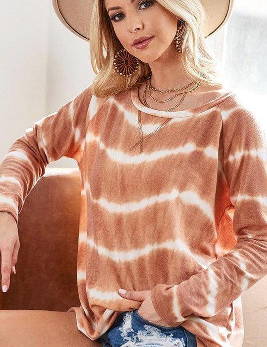 Rust BiBi Tie Dye French Terry T-Shirt With Side Slits | T-Shirts Daverri Fashions
