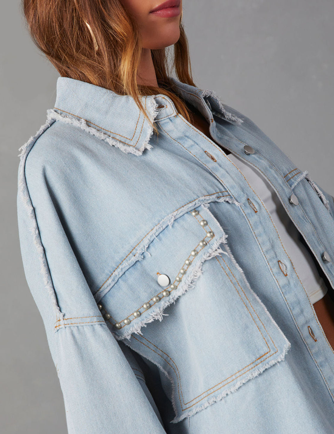 Button Down Raw Hem Denim Jacket | Denim Jackets Daverri Fashions