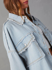 Button Down Raw Hem Denim Jacket | Denim Jackets Daverri Fashions