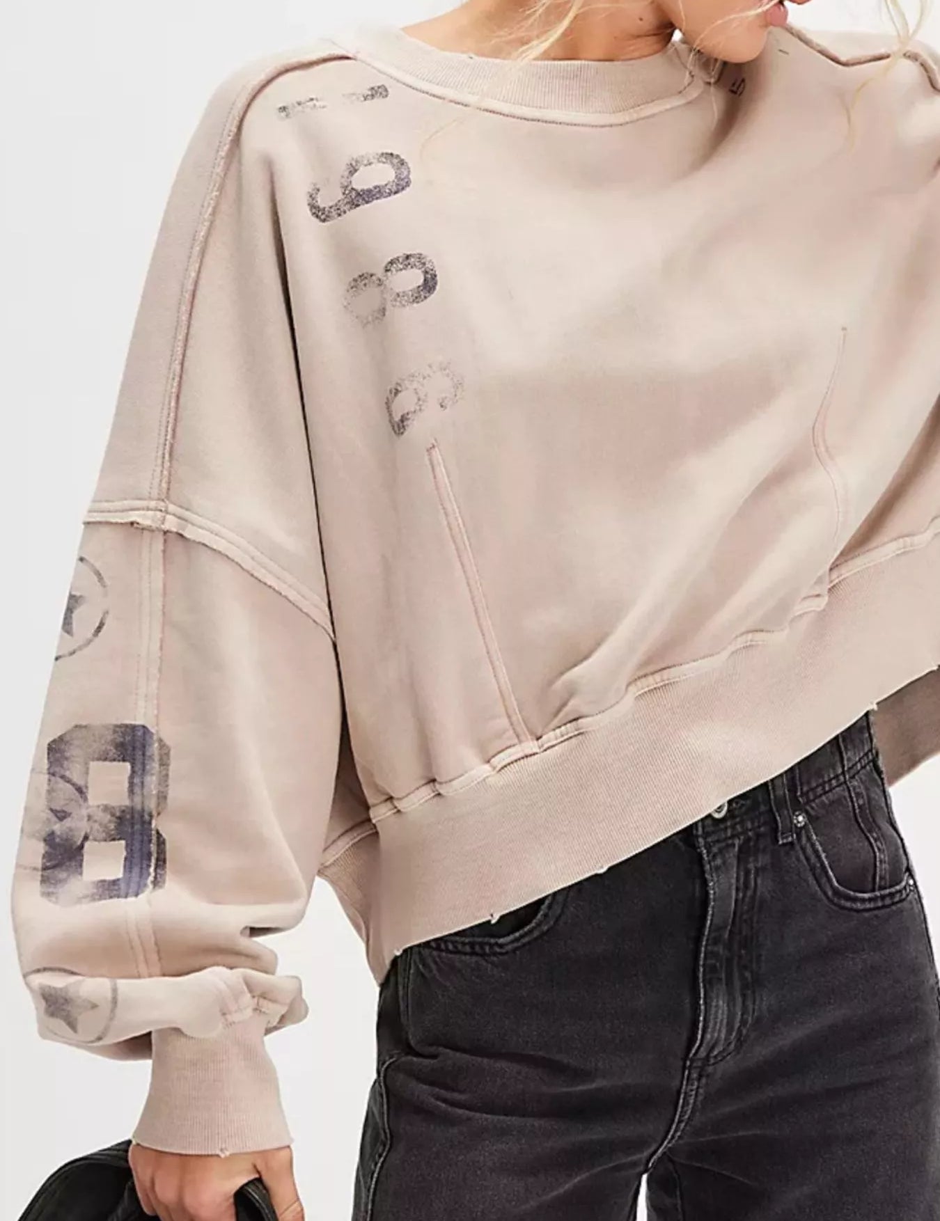 Khaki Printed Round Neck Dropped Shoulder Sweatshirt | Sweatshirts Daverri Fashions
