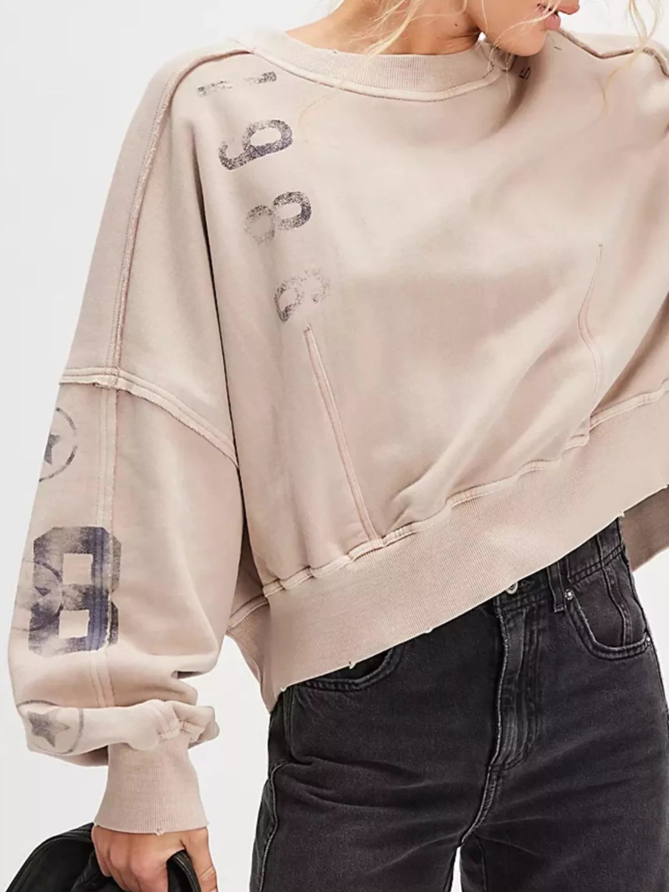 Khaki Printed Round Neck Dropped Shoulder Sweatshirt | Sweatshirts Daverri Fashions