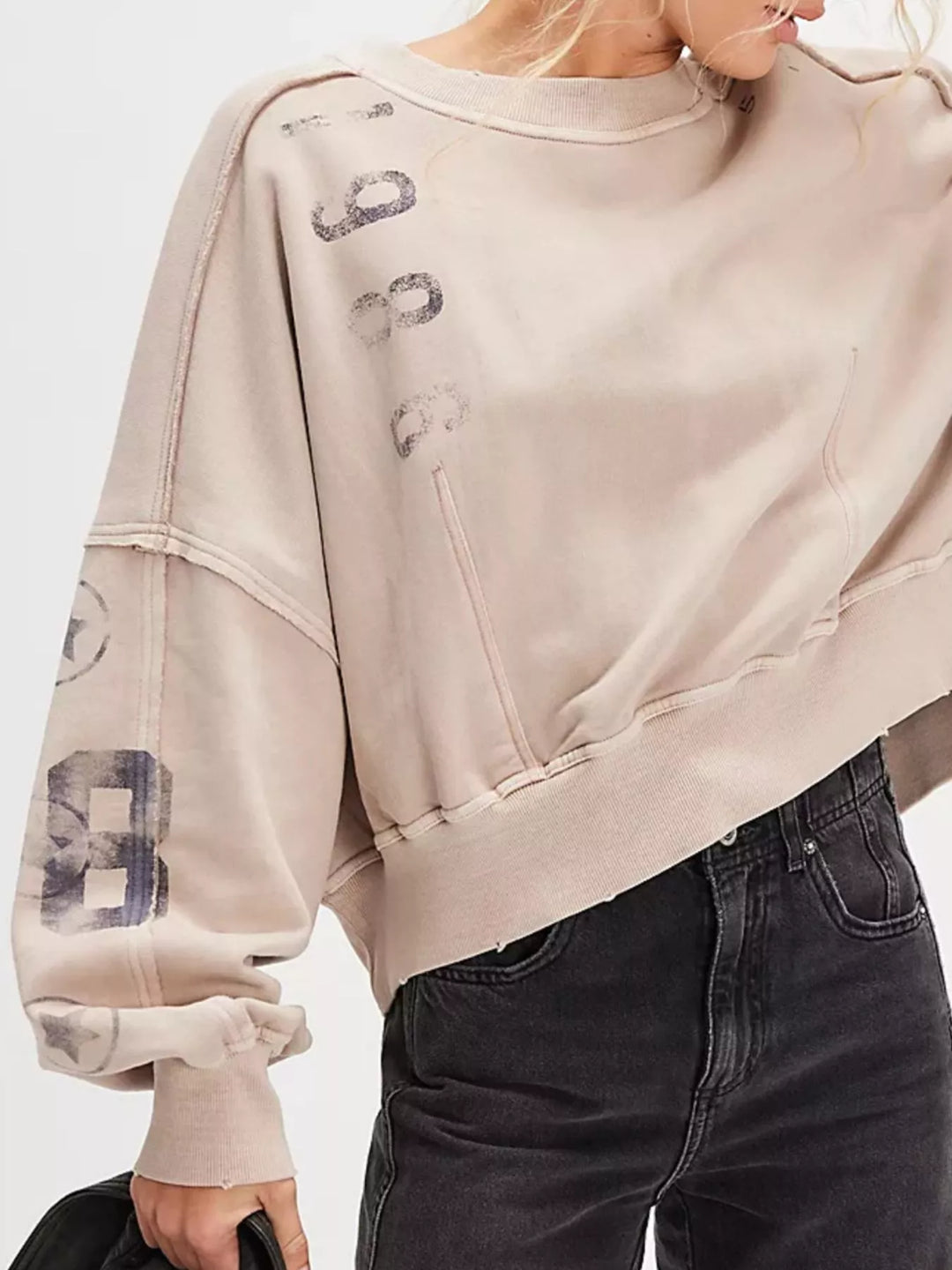 Khaki Printed Round Neck Dropped Shoulder Sweatshirt | Sweatshirts Daverri Fashions