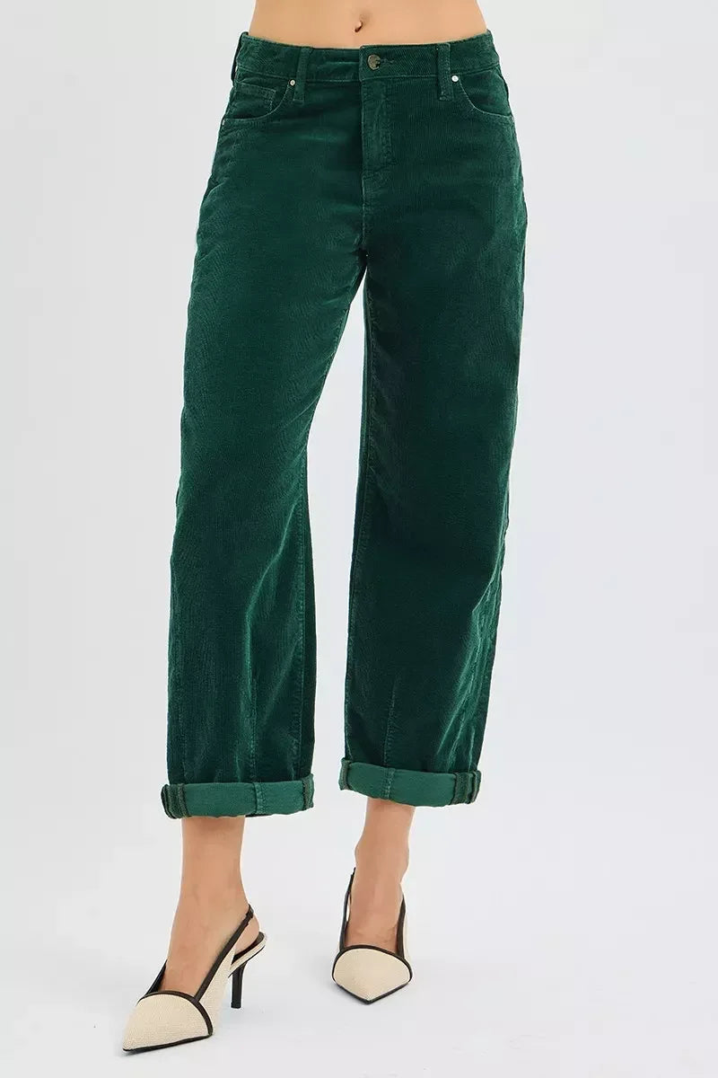 RISEN High Rise Crop Barrel Cordurory Pants - DAVERRI FASHIONS