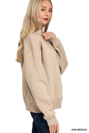 Zenana Fleece Half Zip Sweatshirt Ash Mocha | Sweatshirts Daverri Fashions