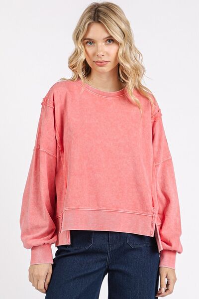 Mittoshop Side Slit Exposed Seam Round Neck Sweatshirt