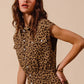 SO ME Wide Leg Leopard Twill Overalls Jumpsuit with Tuck