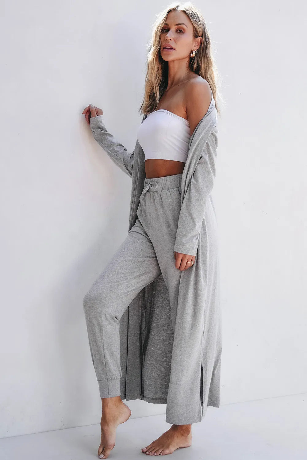 Open Front Long Sleeve Cardigan and Pants Lounge Set Outfit Sets