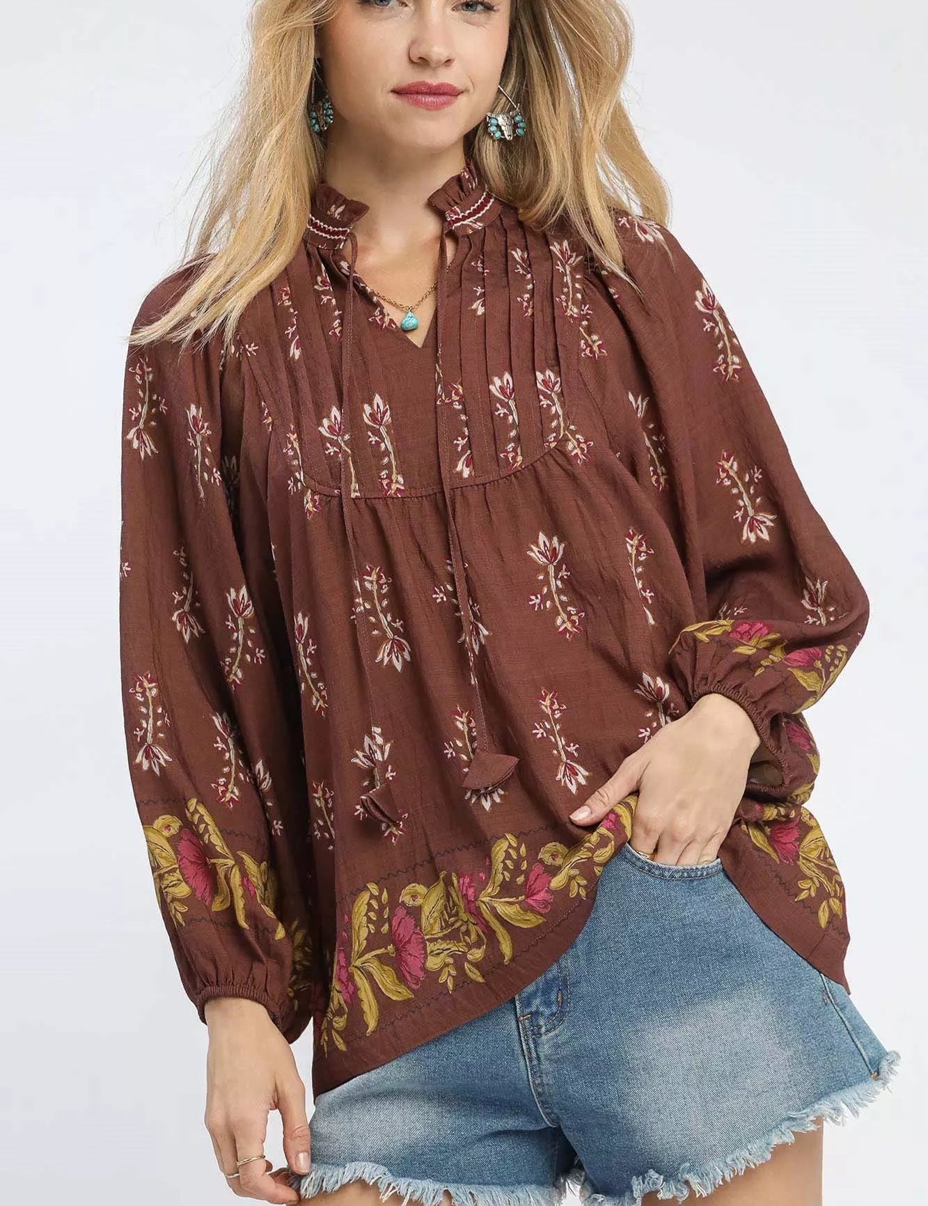 ROSEWOOD Umgee Floral Boho Peasant Blouse | Blouses Daverri Fashions