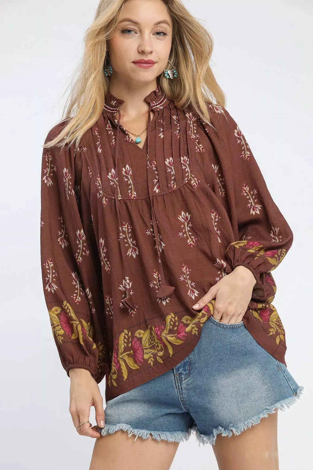 ROSEWOOD Umgee Floral Boho Peasant Blouse | Blouses Daverri Fashions