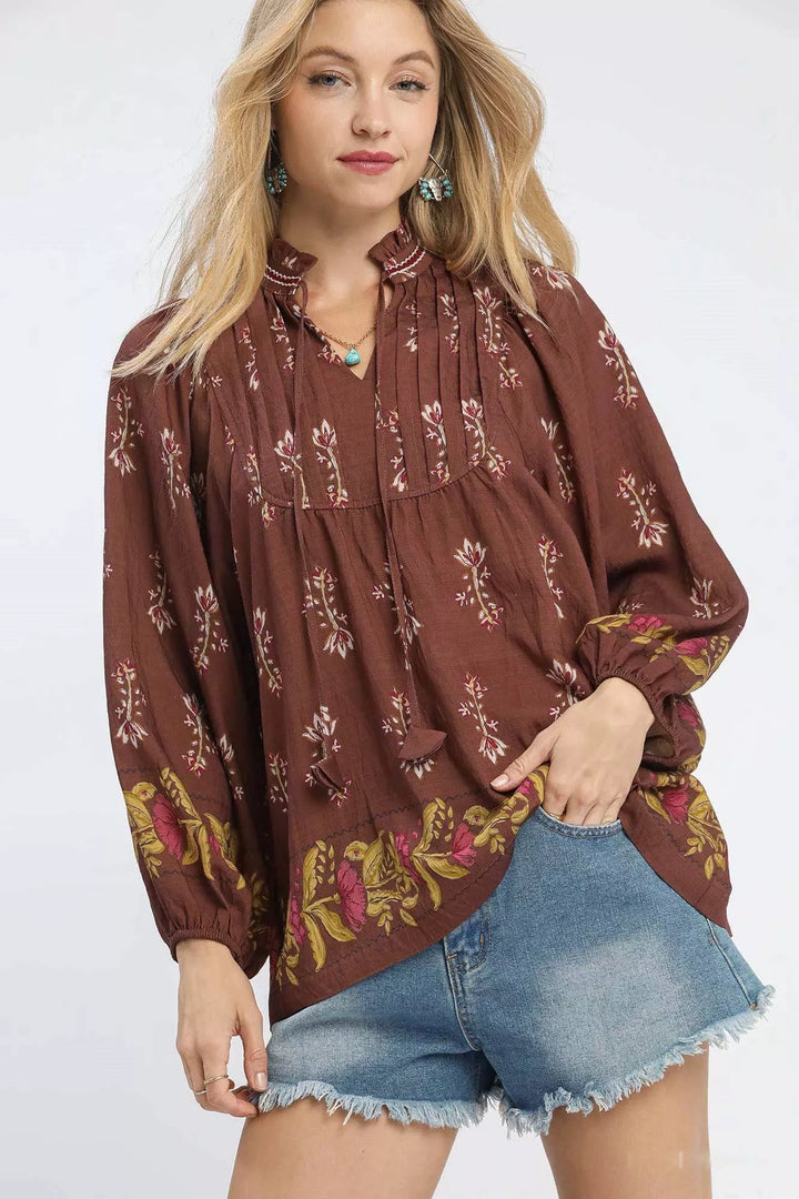 ROSEWOOD Umgee Floral Boho Peasant Blouse | Blouses Daverri Fashions