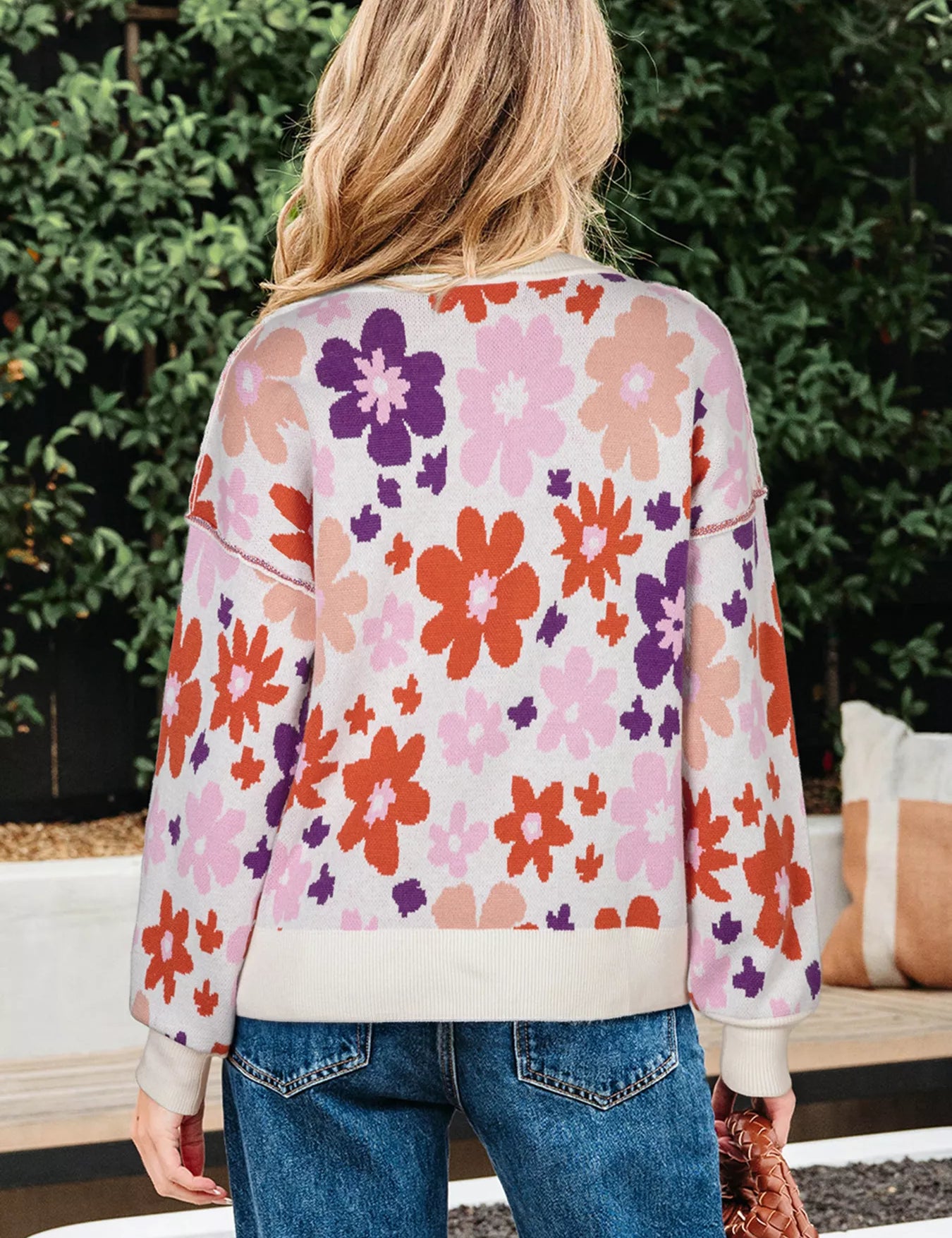 Floral Pattern Drop Shoulder Sweater | Sweaters Daverri Fashions