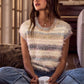 SO ME Soft Fuzzy Multi-Color Stripe Cozy Sweater Top in cream, beige, gray, blue