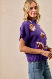 BiBi Gameday Sequin Football Patches Rib Banded Sweater | Sweaters Daverri Fashions