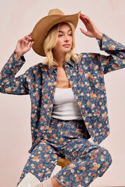 BiBi Washed Floral Print Denim Jacket | Shackets Daverri Fashions
