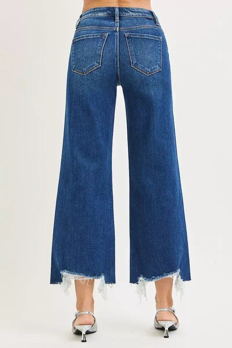 RISEN High Rise Crop Wide Leg Jeans - DAVERRI FASHIONS