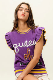 BiBi Queen Of Mardi Ruffled Armhole Sleeveless Knit Top | Knit Tops Daverri Fashions