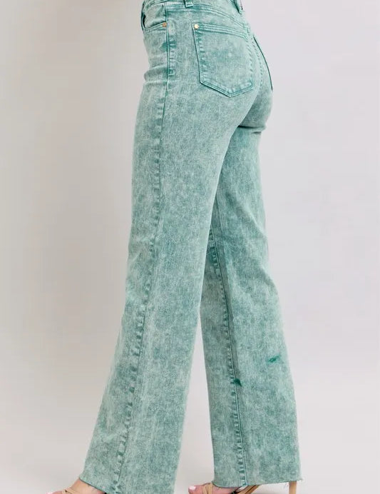 Judy Blue Full Size High Waist Garment Dyed Raw Hem Dad Jean Plus Size | Daverri Fashions