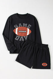 GAME DAY Football Round Neck Long Sleeve Top and Shorts Set | Loungewear Sets Daverri Fashions