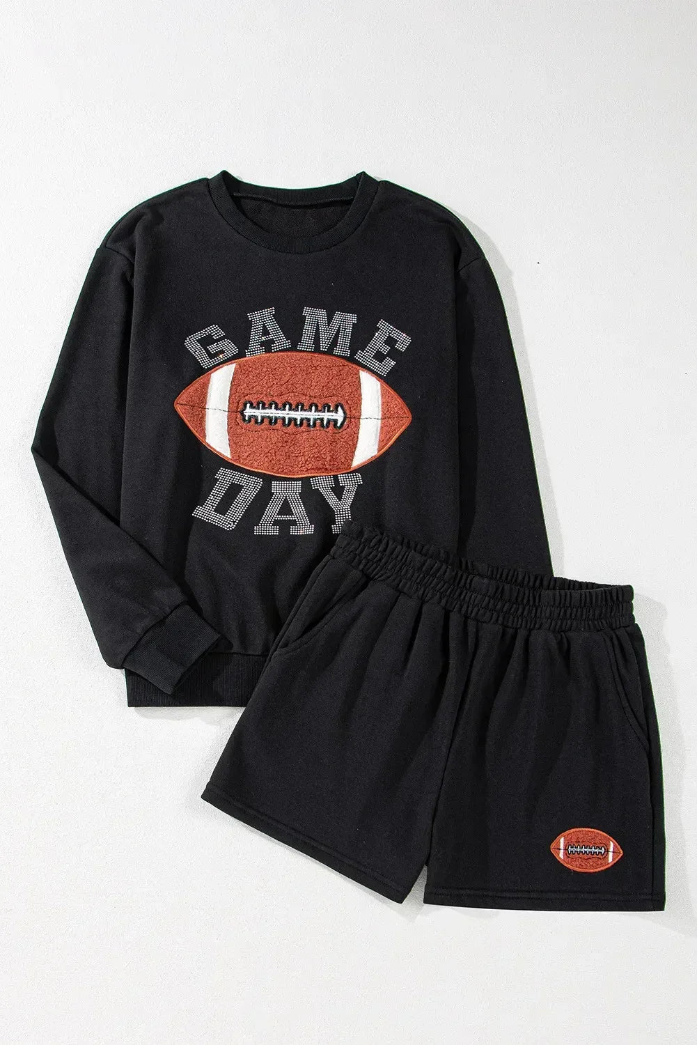 GAME DAY Football Round Neck Long Sleeve Top and Shorts Set - DAVERRI FASHIONS