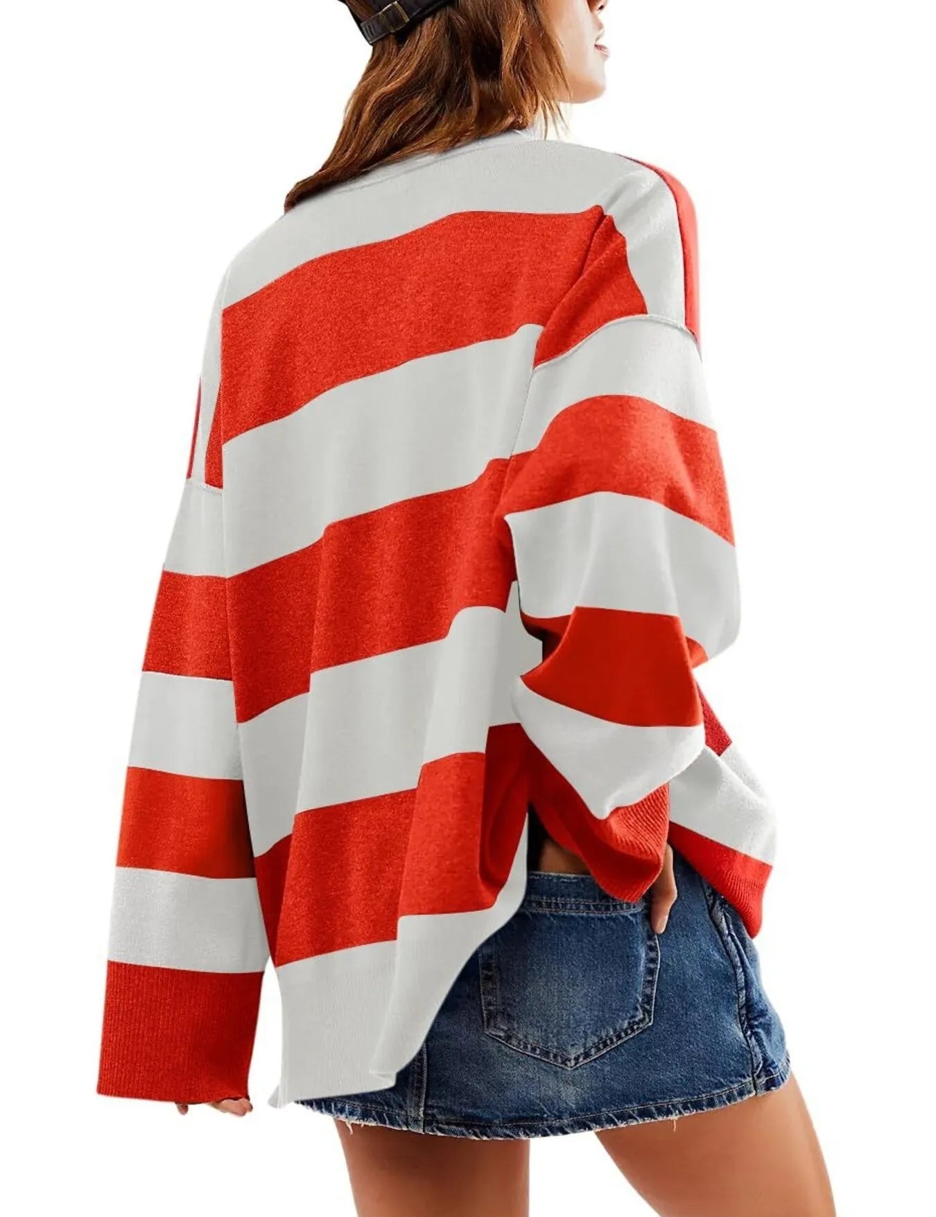 Striped Half-Zip Oversized Sweatshirt | Sweatshirts Daverri Fashions