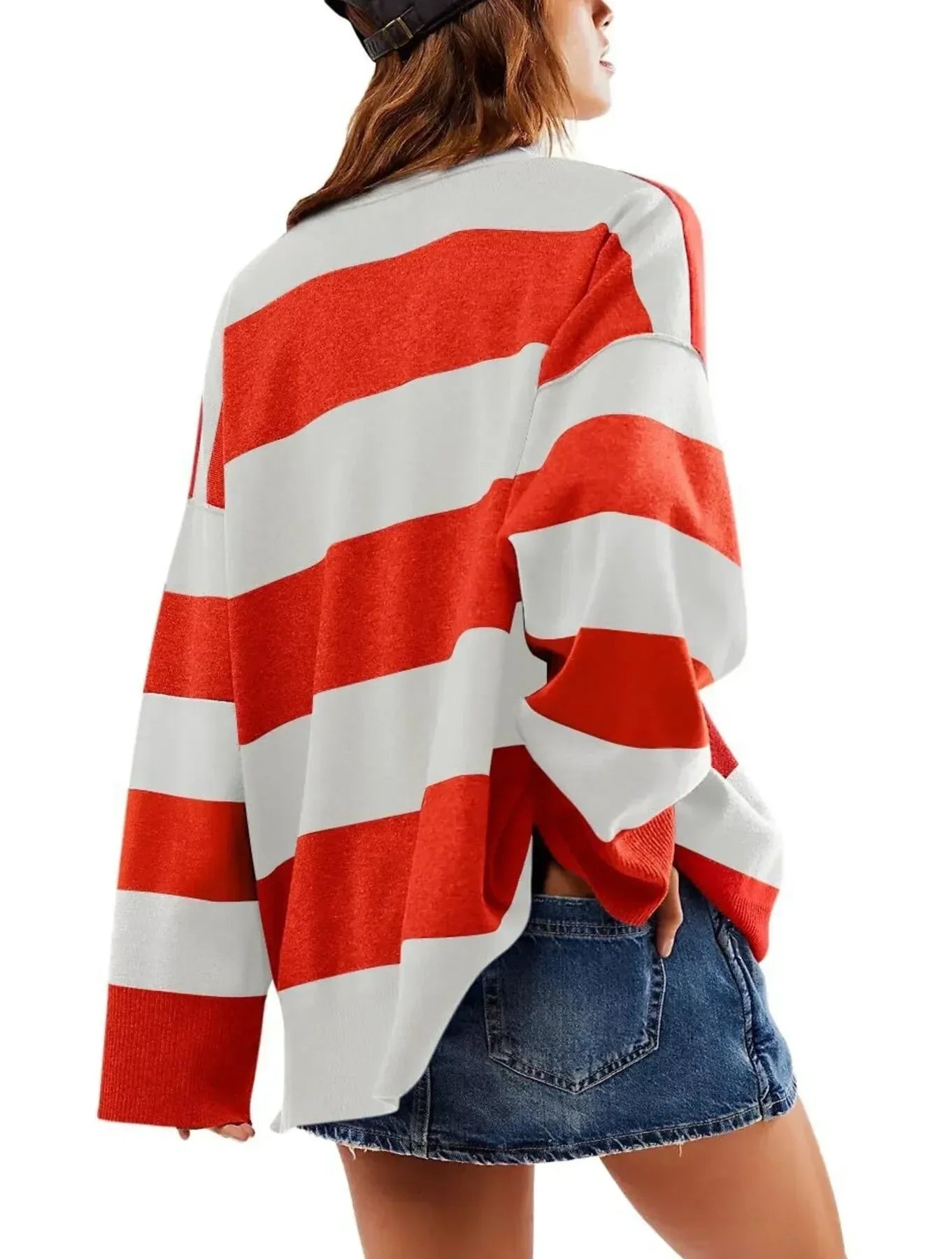 Striped Half-Zip Oversized Sweatshirt - DAVERRI FASHIONS