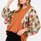 SAGE + FIG Full Size Printed Balloon Sleeve Contrast Top Tops