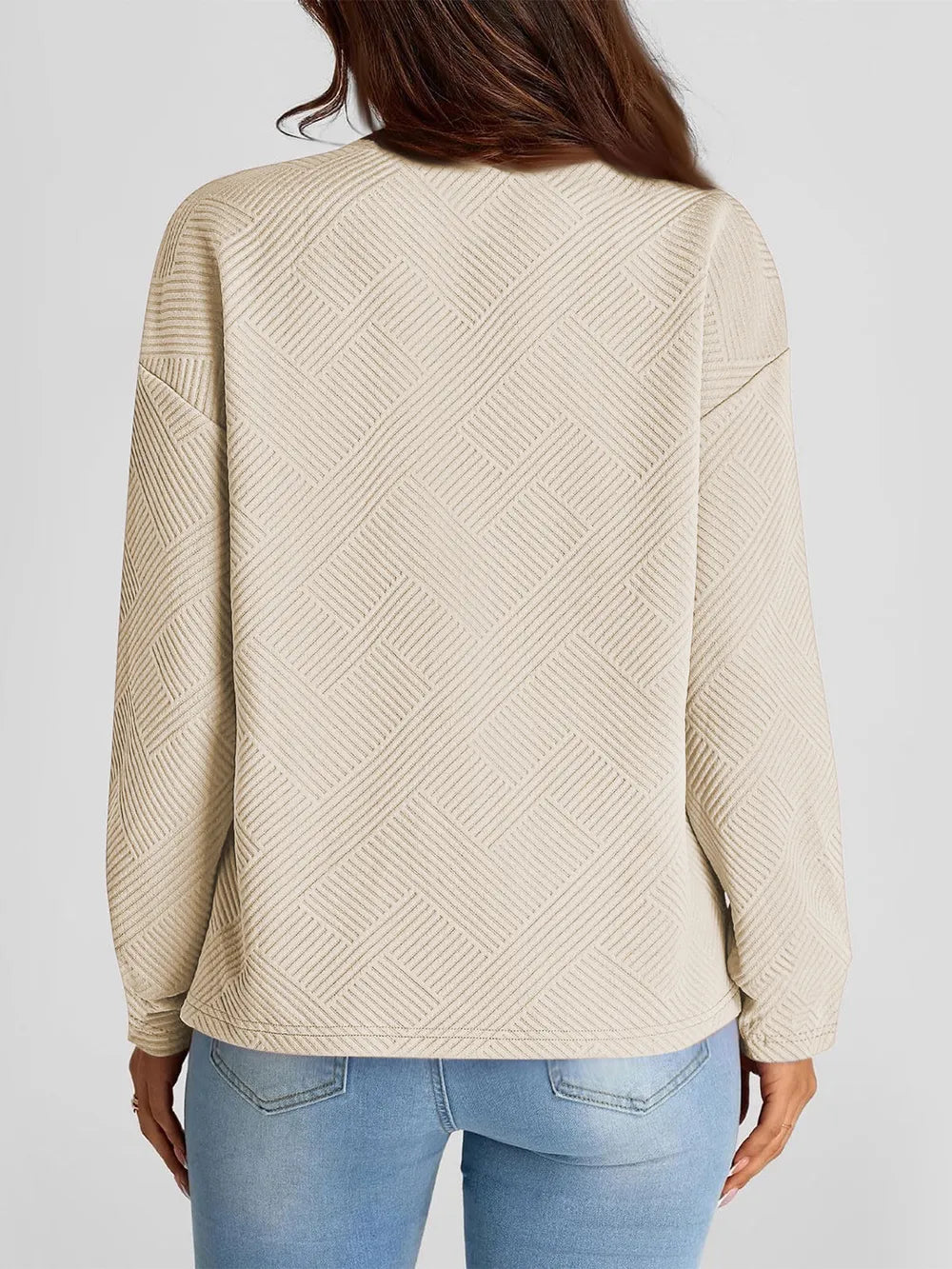 Full Size Texture Round Neck Long Sleeve Sweatshirt | Sweatshirts Daverri Fashions