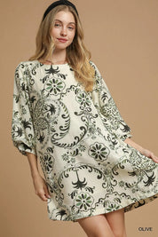 Olive Umgee Boho Printed Balloon Sleeve Mini Dress | Mini Dresses Daverri Fashions