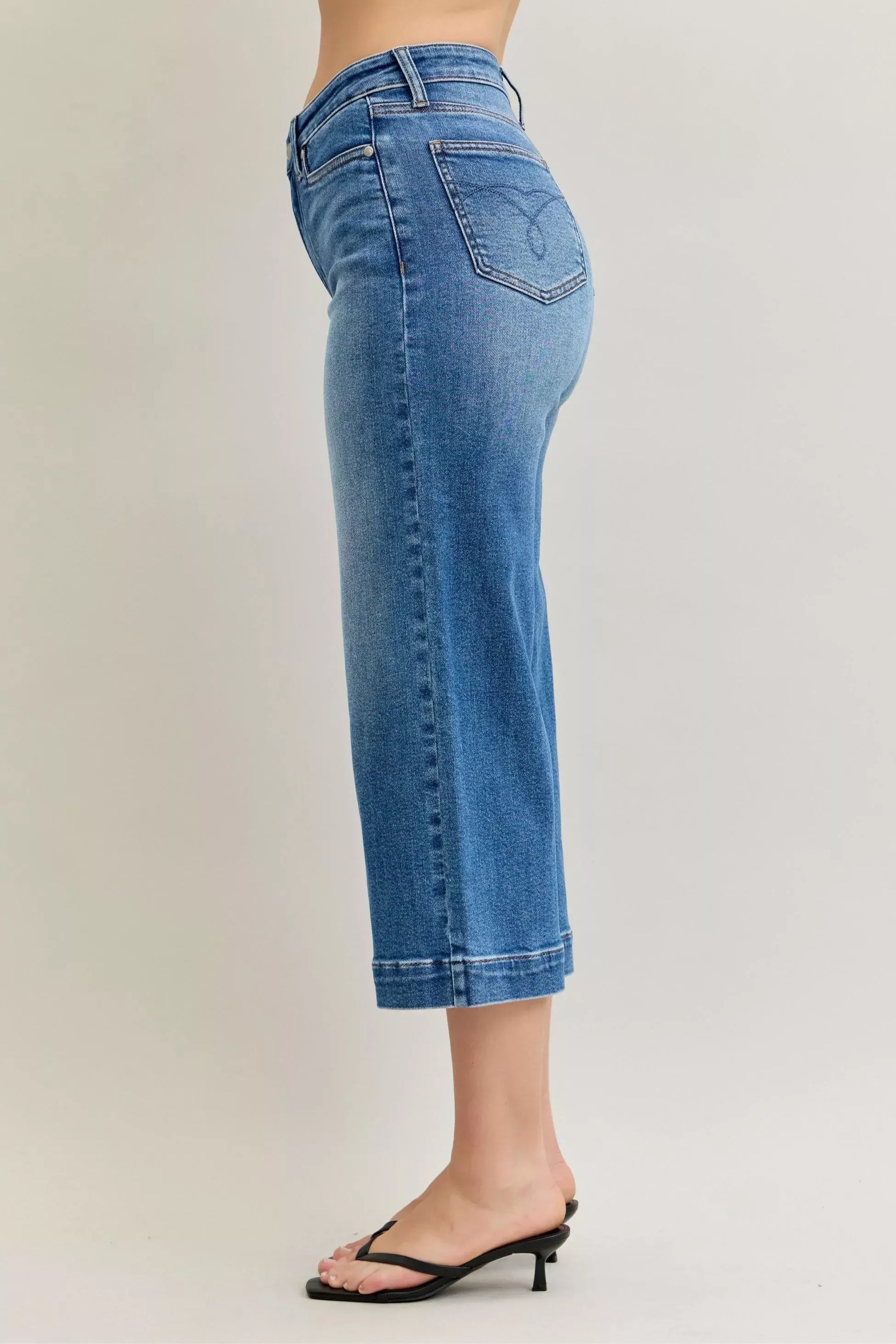 Judy Blue Mid Rise Crop Wide Leg Jeans - DAVERRI FASHIONS