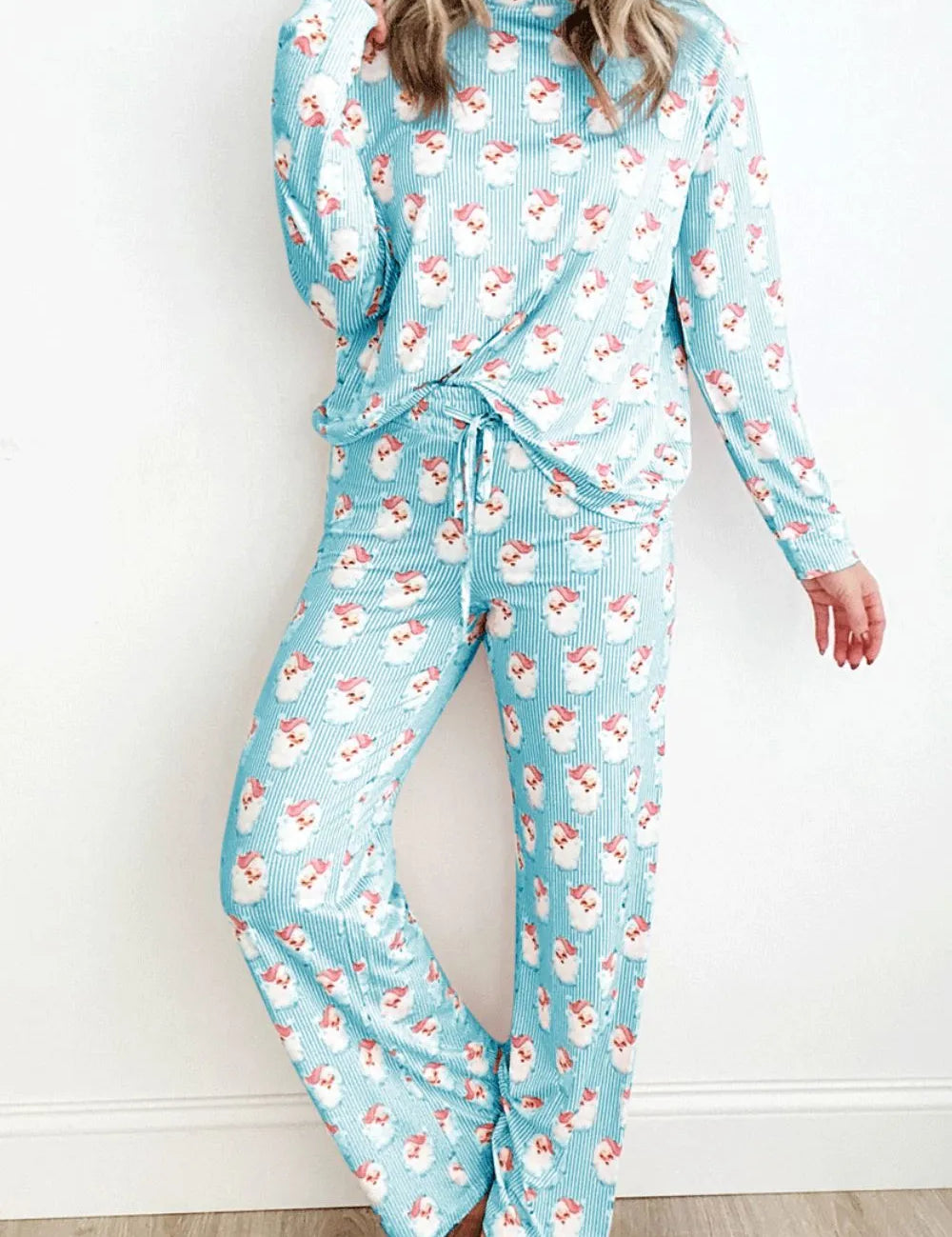 Santa Print Long Sleeve Top and Pants Lounge Set | Loungewear Sets Daverri Fashions
