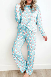 Santa Print Long Sleeve Top and Pants Lounge Set | Loungewear Sets Daverri Fashions