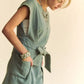 Davi & Dani Acid-Washed Waffle Knit Cuffed Sleeves Romper Rompers