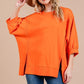 Ces Femme Orange Side Slit Drop Shoulder Puff Sleeve Sweatshirt - DAVERRI FASHIONS