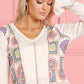 BiBi Granny Square Print Contrast Annie Rib V Neck Top Tops