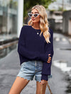 Navy blue oversized dropped shoulder round neck long sleeve knit top
