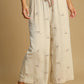 Umgee Lace Drawstring Embroidered Bow Wide Leg Pants OATMEAL XL Pants