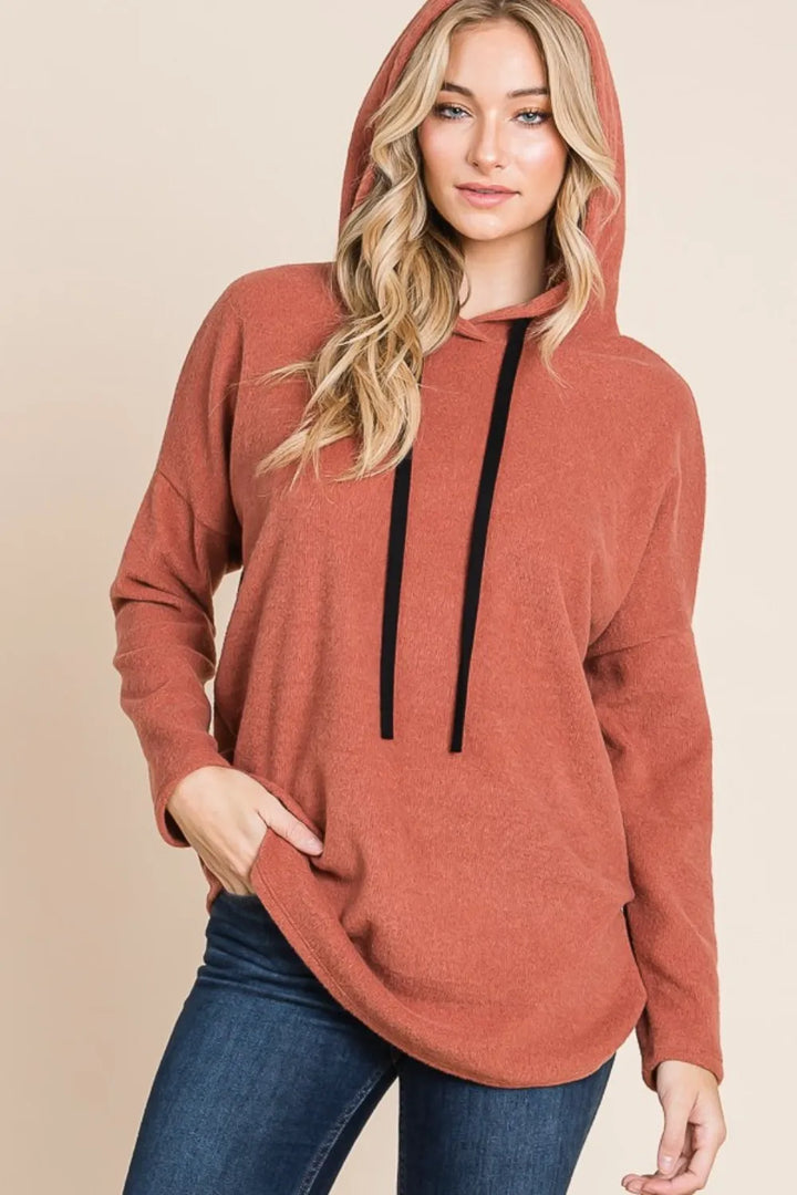 BOMBOM Contrast Drawstring Drop Shoulder Knit Hoodie | Hoodies Daverri Fashions