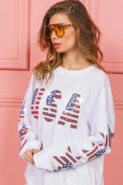 BiBi American Flag USA and Star Sequin Sweatshirt | Sweatshirts Daverri Fashions