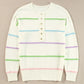 Contrast Striped Half Button Round Neck Loose Fit Sweater - DAVERRI FASHIONS