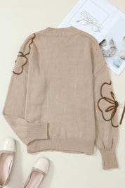 Floral Round Neck Drop Shoulder Sweater | Sweaters Daverri Fashions