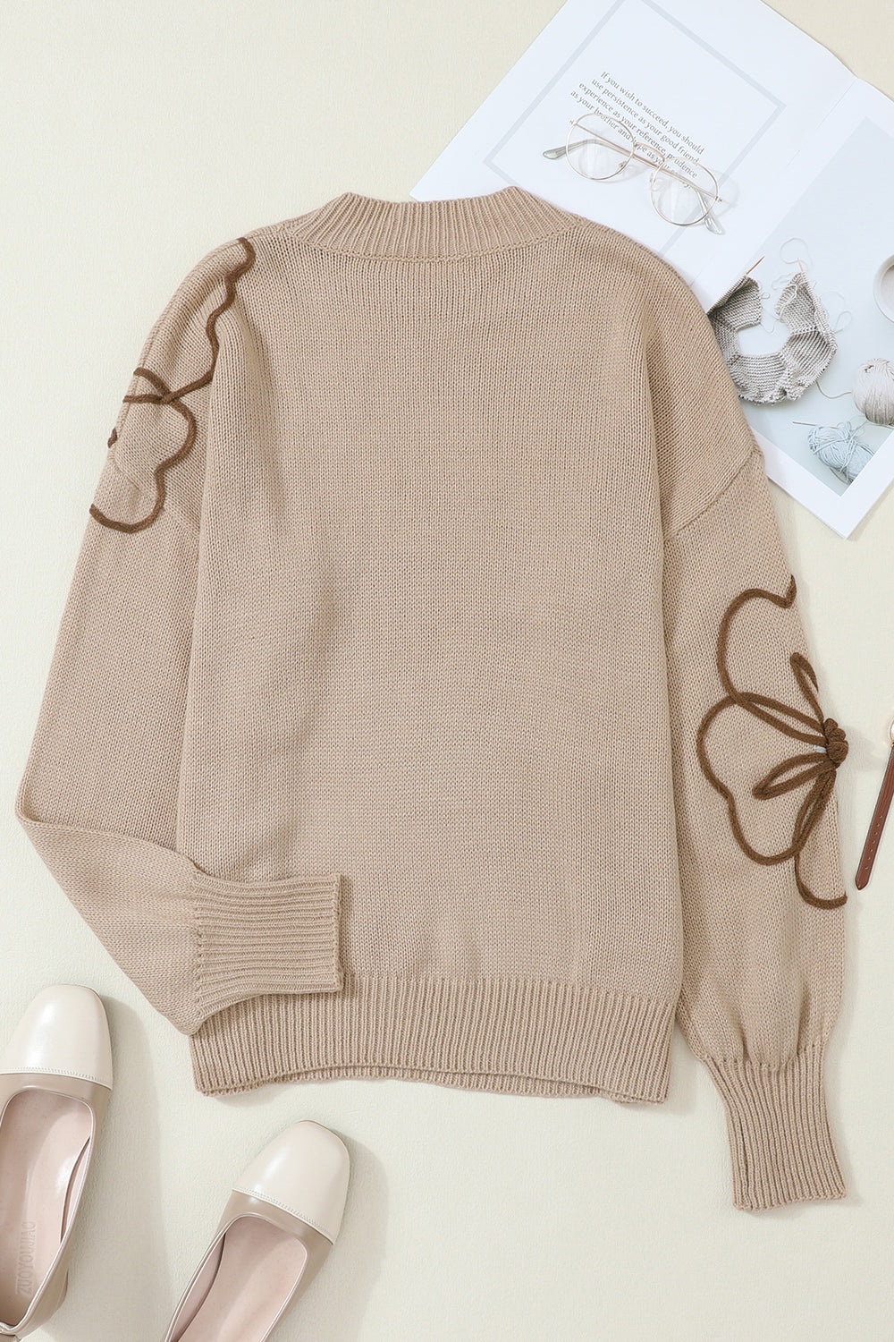 Floral Round Neck Drop Shoulder Sweater | Sweaters Daverri Fashions