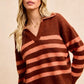 BiBi Striped Sweater Top with Collar Stitched Details - DAVERRI FASHIONS