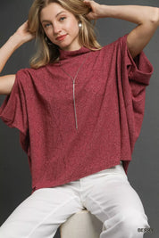 Umgee Textured Mock Neck Relaxed Top | Blouses Daverri Fashions