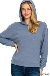 Ribbed Long Sleeve Hoodie Dusty Blue | Hoodies Daverri Fashions